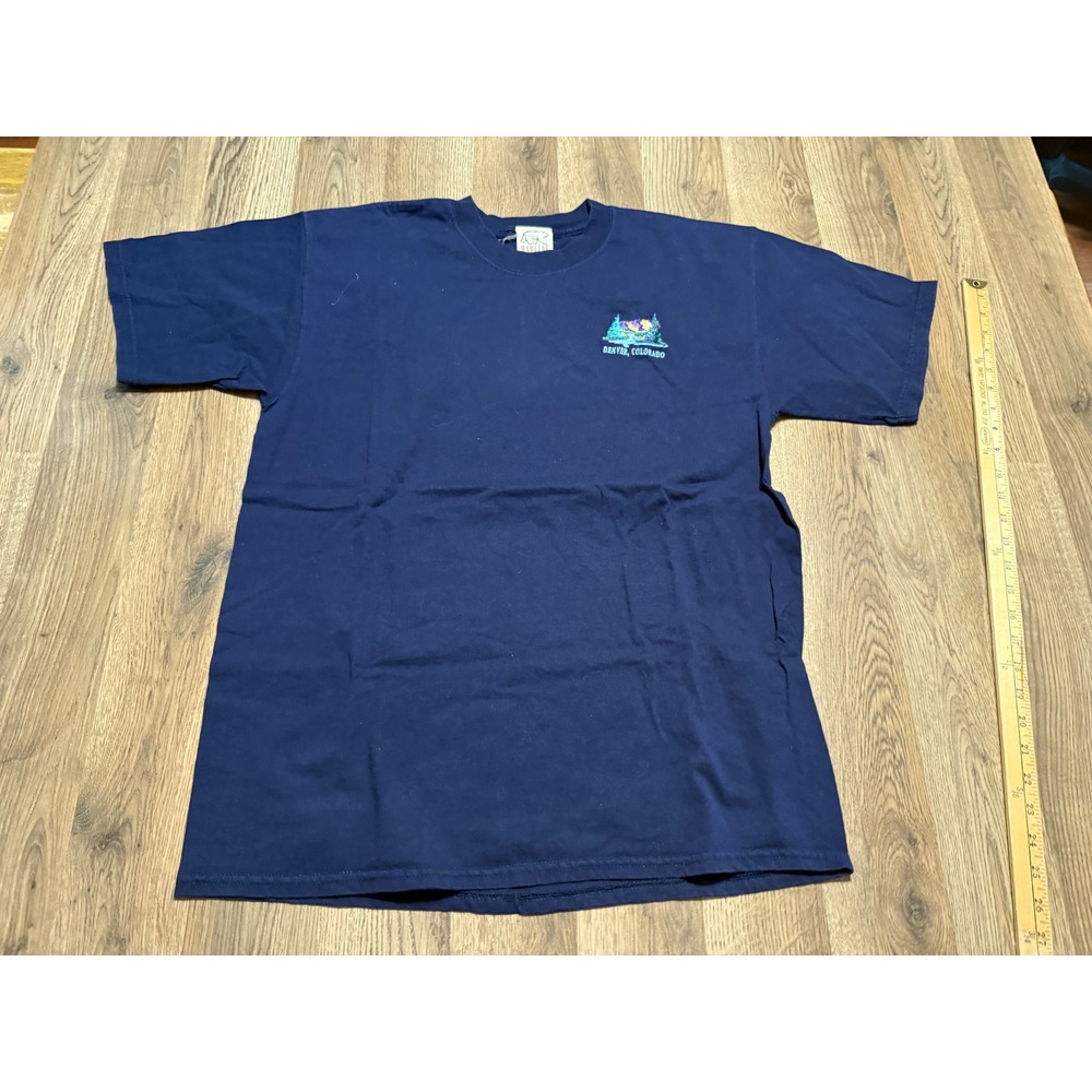 Habitat Shirt Unisex Size L Navy Blue Embroidered Mountain Logo Denver Colorado